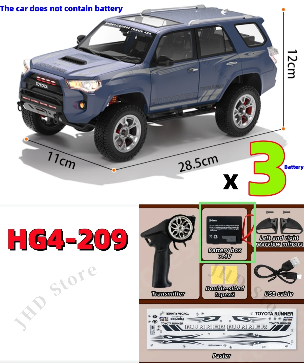 JHD for JJRC HG4-209 Car With 2 OR 3 Battery 2.4G LED Light Simulated Sound Off-Road Climbing Truck RTR Full Proportional Models