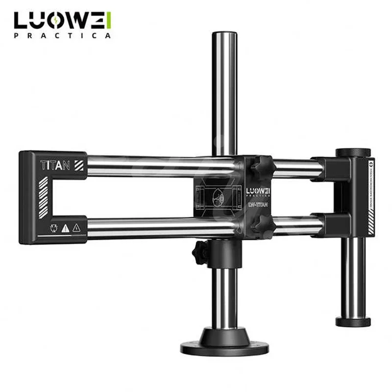 LUOWEI LW-GK02 Biaxal Double Boom Microscope Stand Movable Aluminum Alloy Focusing Holder Base Bracket For PCB Industry Lab