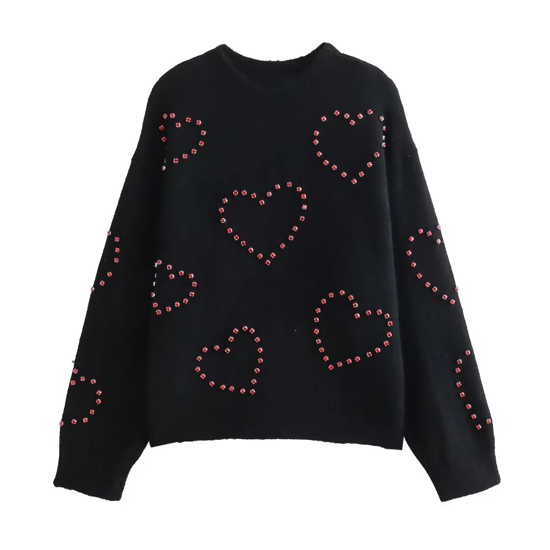 

2026 Spring New Product: Women's High End Jewelry Decoration Retro Round Neck Knitted Sweater