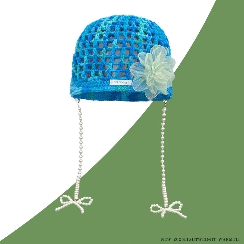 

Повседневная вязаная крючком шапка с кисточками в богемном стиле, шляпа допамина, пуловер с полым цветком, тканая шапка с тонким бантом и жемчугом, шапка для девочек