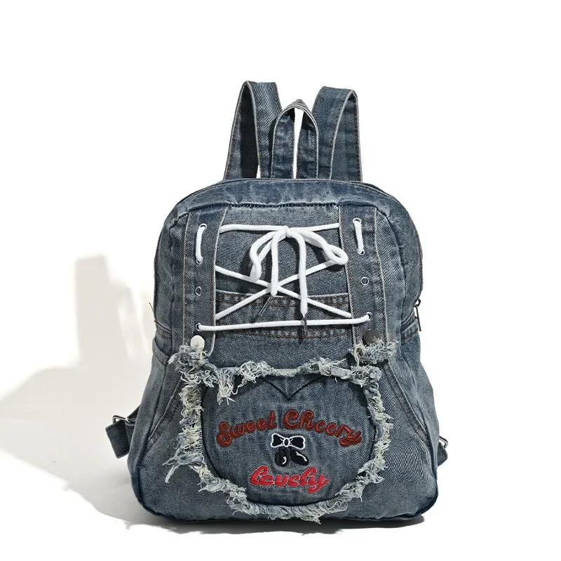 

Denim Jean Women Backpacks Preppy Style shoulder Bags Girls School Bags Embroidered letters daypacks Casual Travel Bagpack