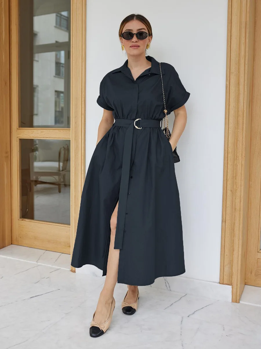 فستان نسائي صيفي جديد من Bornladies 2026 مصنوع من القطن بأكمام قصيرة وحزام خصر #1