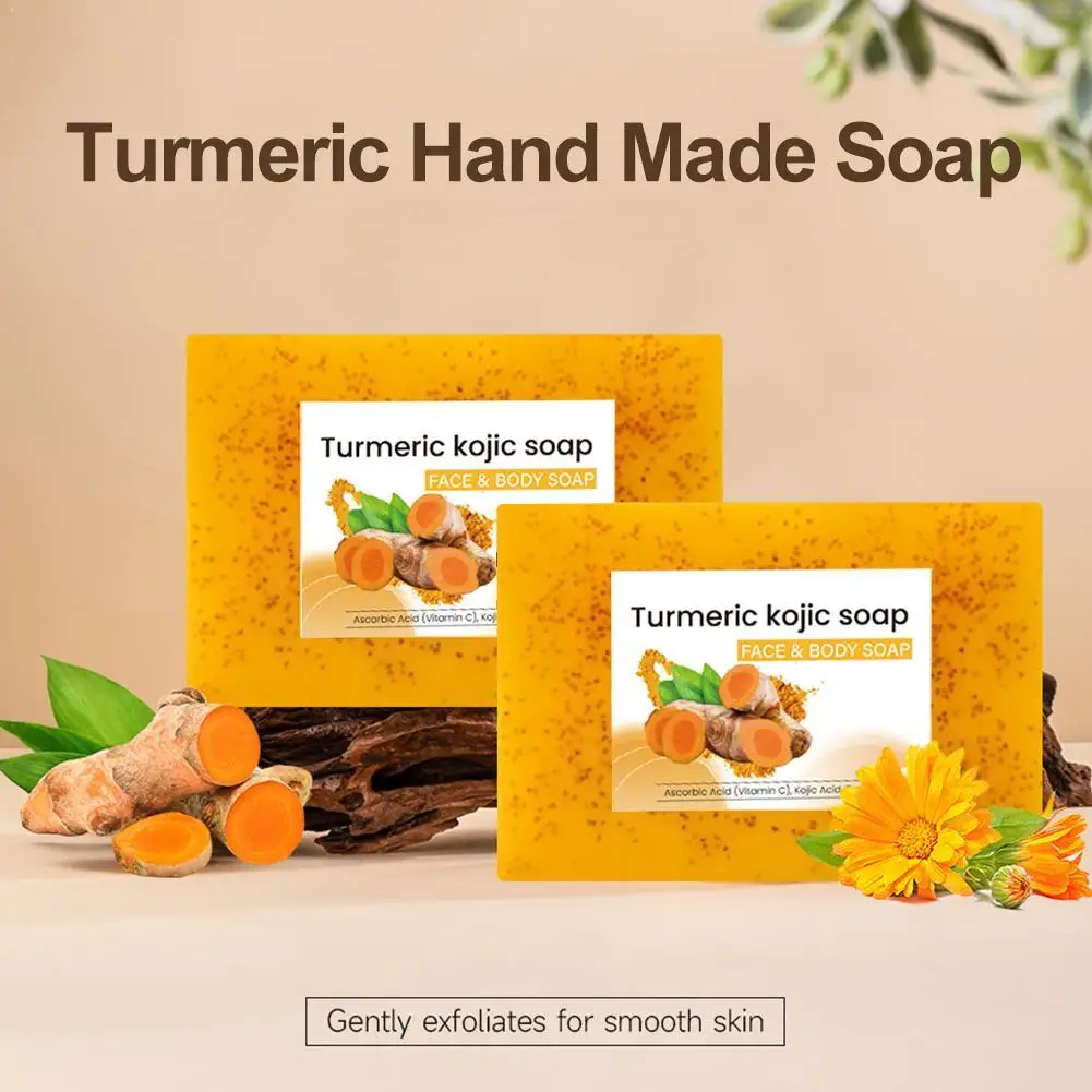 

1Pcs Turmeric Soap Lemon Acids Handmade Soap Kojic acid soap Natural Skincare Bar for Moisturizing And Exfoliating Body And Face