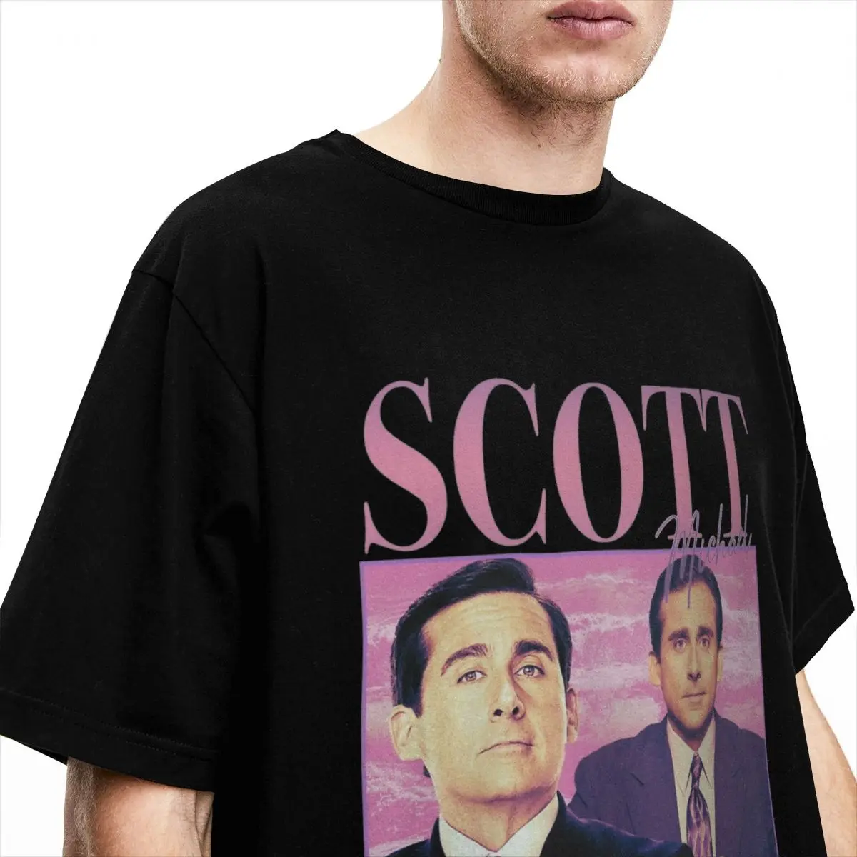 Kaus Michael Scott gaya Retro 90s kaus katun kerah Crew pria kaus kantor lengan pendek ide hadiah pakaian