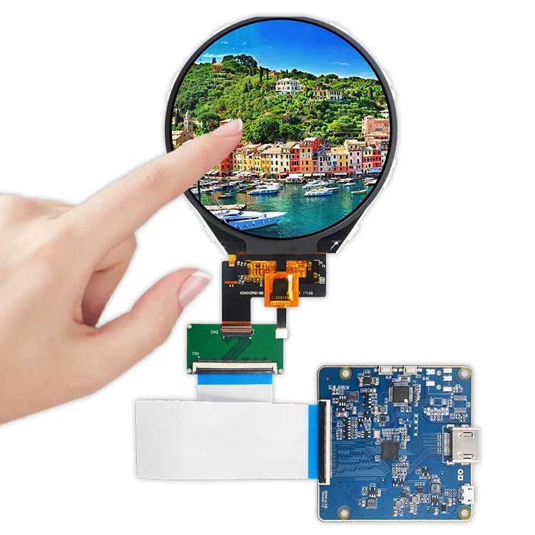 Round LCD 3.4 inch thin film transistor IPS panel 800 * 800 PCAP round screen monitor Mipi interface 350 disc/m2 39-pin FPC