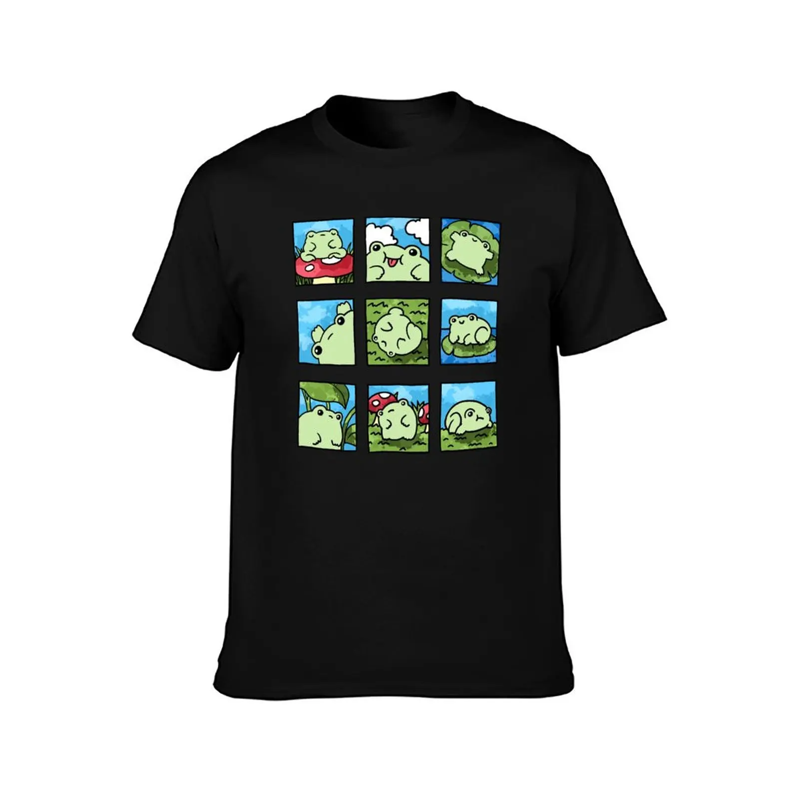 Cute frogs doing silly things T-Shirt Summer Casual Cotton Tee Oversized Streetwear Tops Vintage Graphic Print 100% Cotton