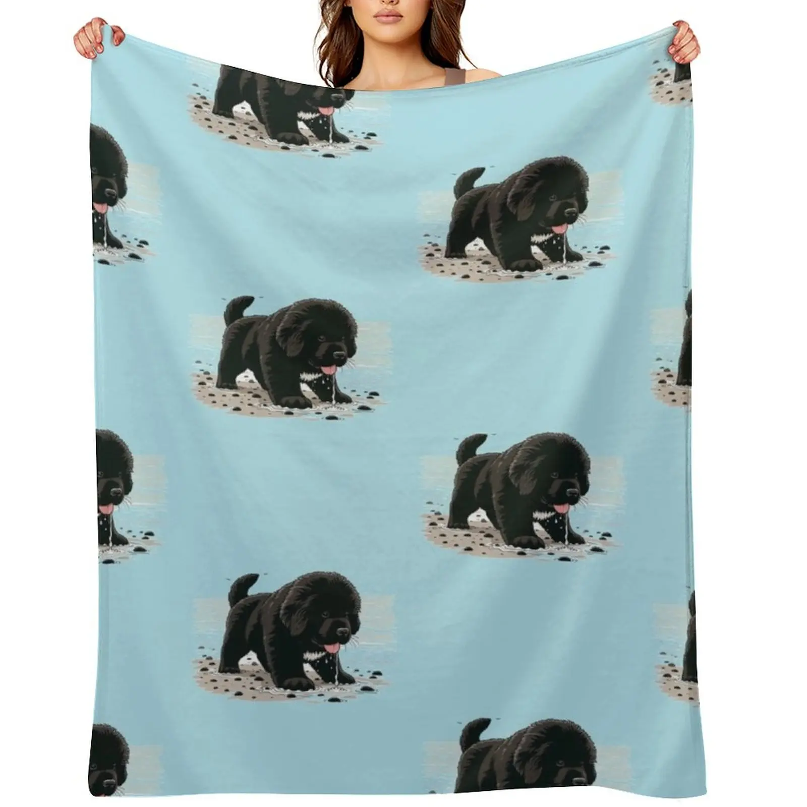 

Newfie Puppy at the Beach Throw Blanket Blankets For Bed Extra Large Throw Kid'S Large Blankets