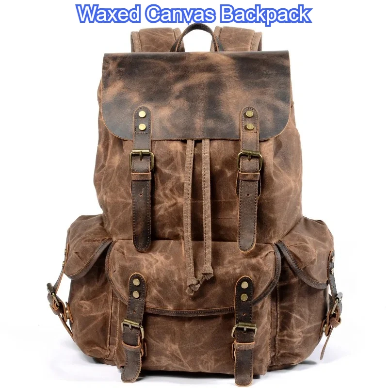 

Waxed Canvas Backpack - Large Capacity Laptop Rucksack for Travel & School, Waterproof Cotton Canvas Daypack