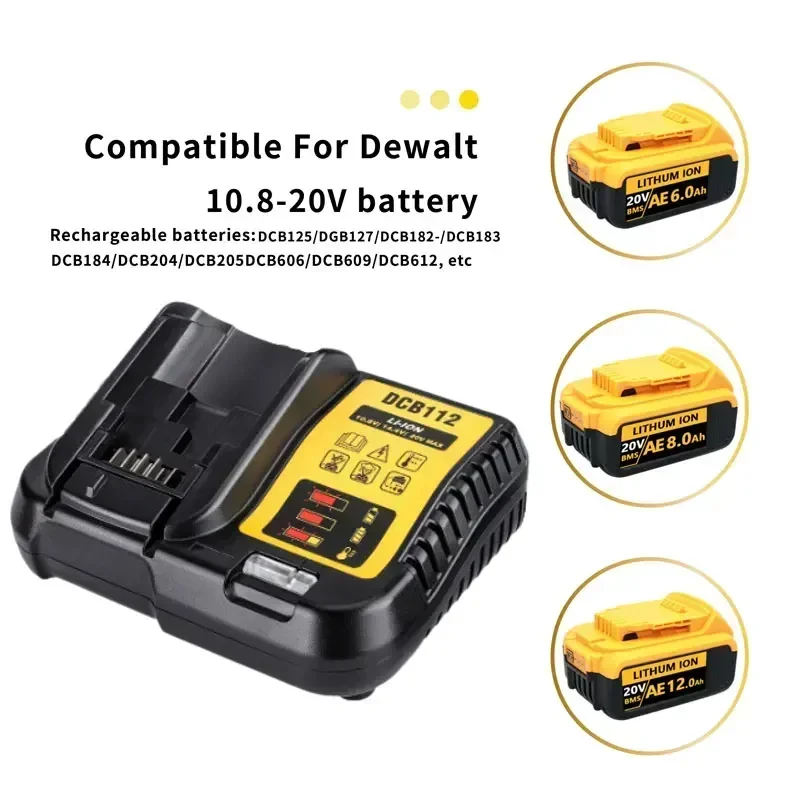 For DEWEI 20V 12000mAh Rechargeable Power Tools Battery with LED Li-ion Replacement DCB205 DCB204-2 DCB206