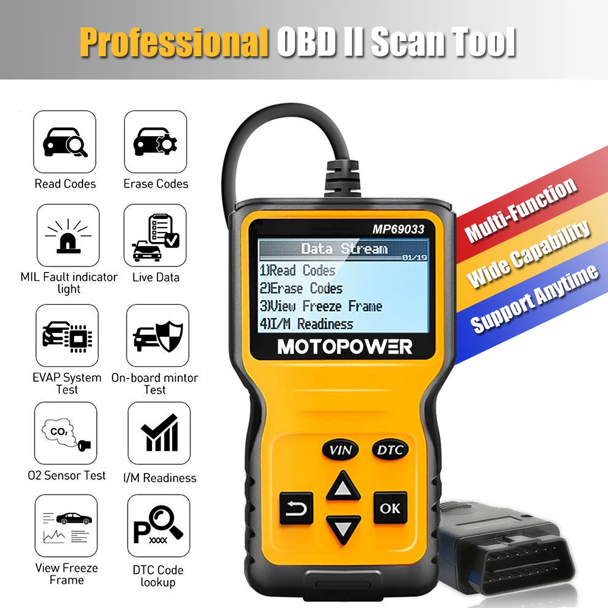 MOTOPOWER MP69033 OBD2 skener univerzální auto motor porucha kódu čtečka, moci diagnostické skenování nářadí pro všechen OBD II protokol aut