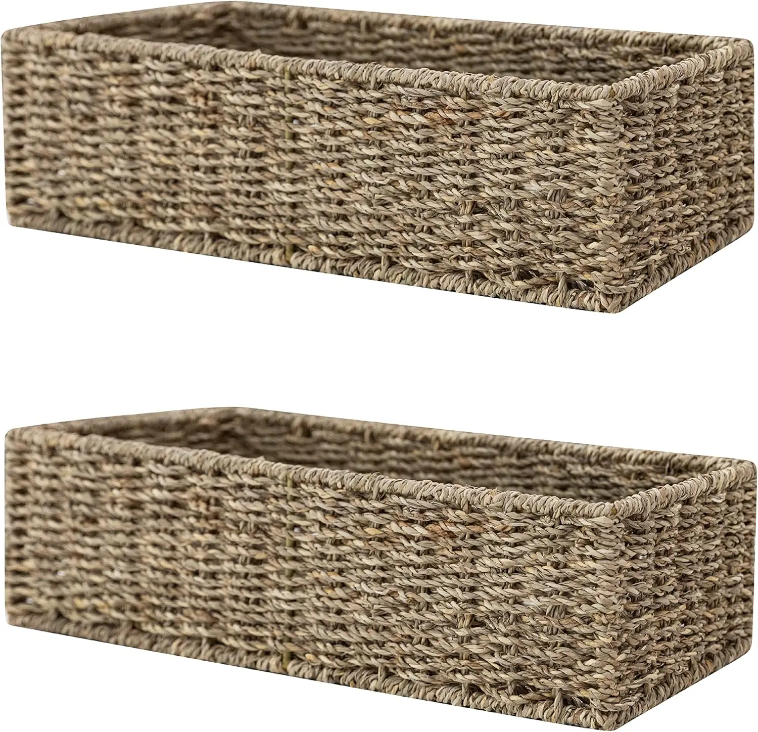 

Water Hyacinth Baskets, Long Narrow Rectangular Wicker Baskets for Bedroom, Living Room, Bathroom, Shelves - 2 Packs