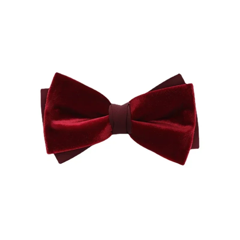 Elegante matrimonio matrimonio groomsman vino rosso velluto papillon camicia da uomo fiocco nero