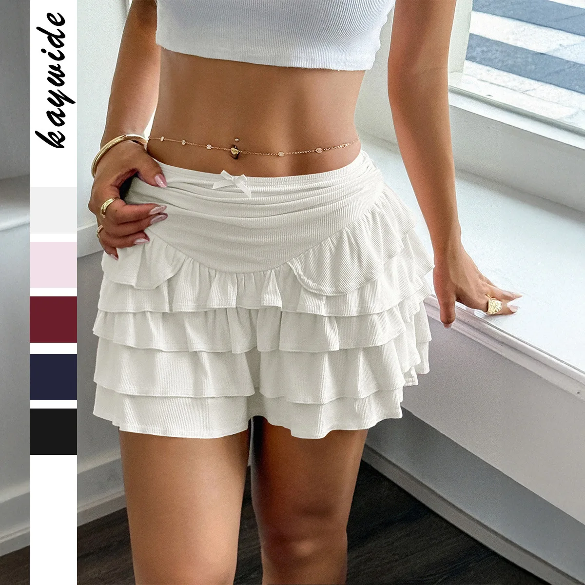 

Высокое качество, хит продаж, оптовая продажа, Y2K, пикантная девушка, сексуальная индивидуальная многослойная короткая юбка с рюшами по краям, женская одежда, 2025 плиссированная