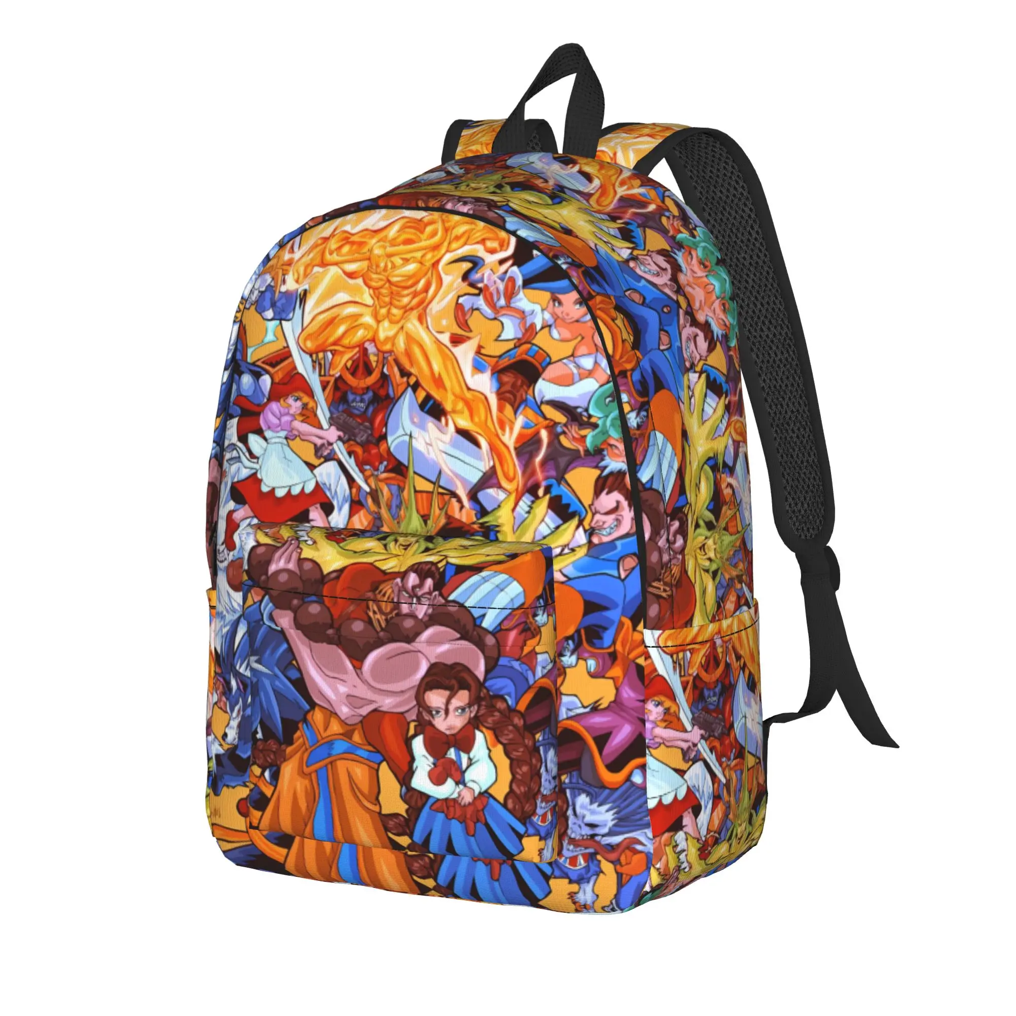 Darkstalkers Anime Print Backpack  Men Polyester Workout Backpacks Large Streetwear High School Bags Rucksack