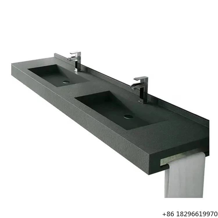 

Natural Black Marble Stone Double Bowl Bathroom Sink Trough Toilet Hand Washing Vanity Sink for Hotel Home