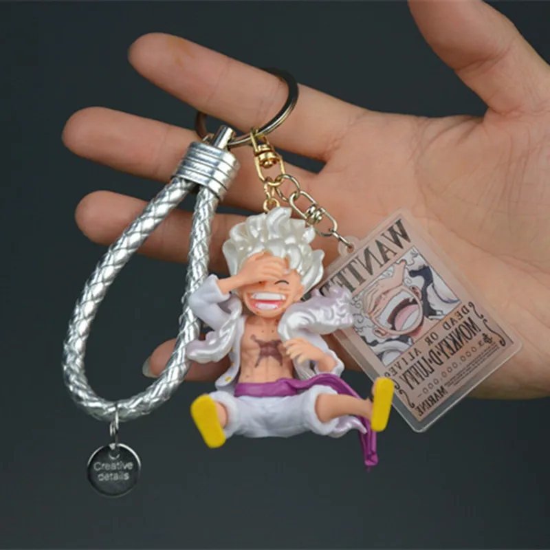 One Piece Nika Luffy Gear 5 Keychain Pvc Action Figure Pendant With Wanted Card Cartoon Bag Decor Car Key Ring For Anime Fans view 4