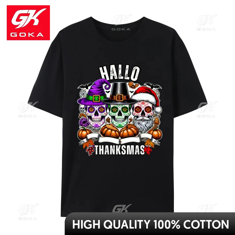 Sugar Skull Christmas Halloween Thanksgiving Hallothanksmas T-Shirts Character Men Tops T Shirt Pure Cotton Clothes