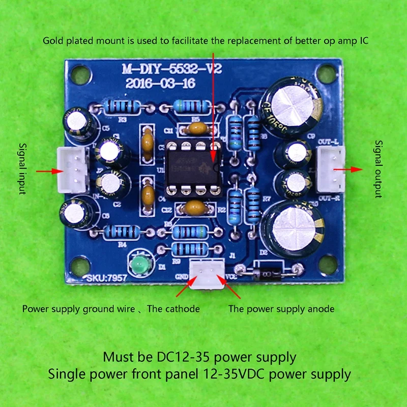 5532 Preamplifier Board Amplifier 12-35V Interchangeable Single Power Front Panel DC Single Power Supply Audio Amplifier