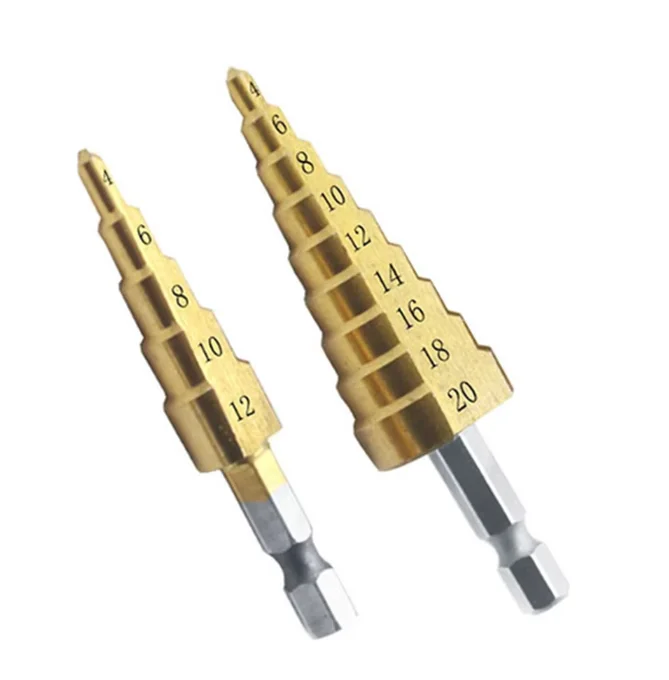 3PCS Step Drill Set Titanium Plated Hex Shank Straight Groove Pagoda Drill Drilling Tool Accessories