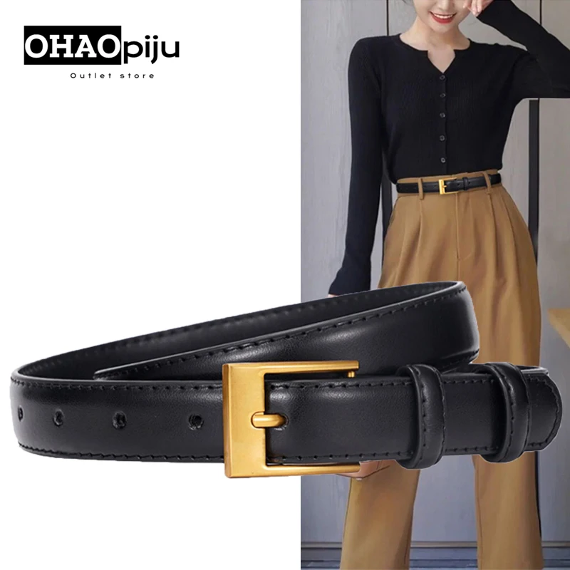 Leather Goods Women\'s Belt Fashion Leather Matching Jeans 2024 New Luxury Decorative Suit Black Thin Waist Belt