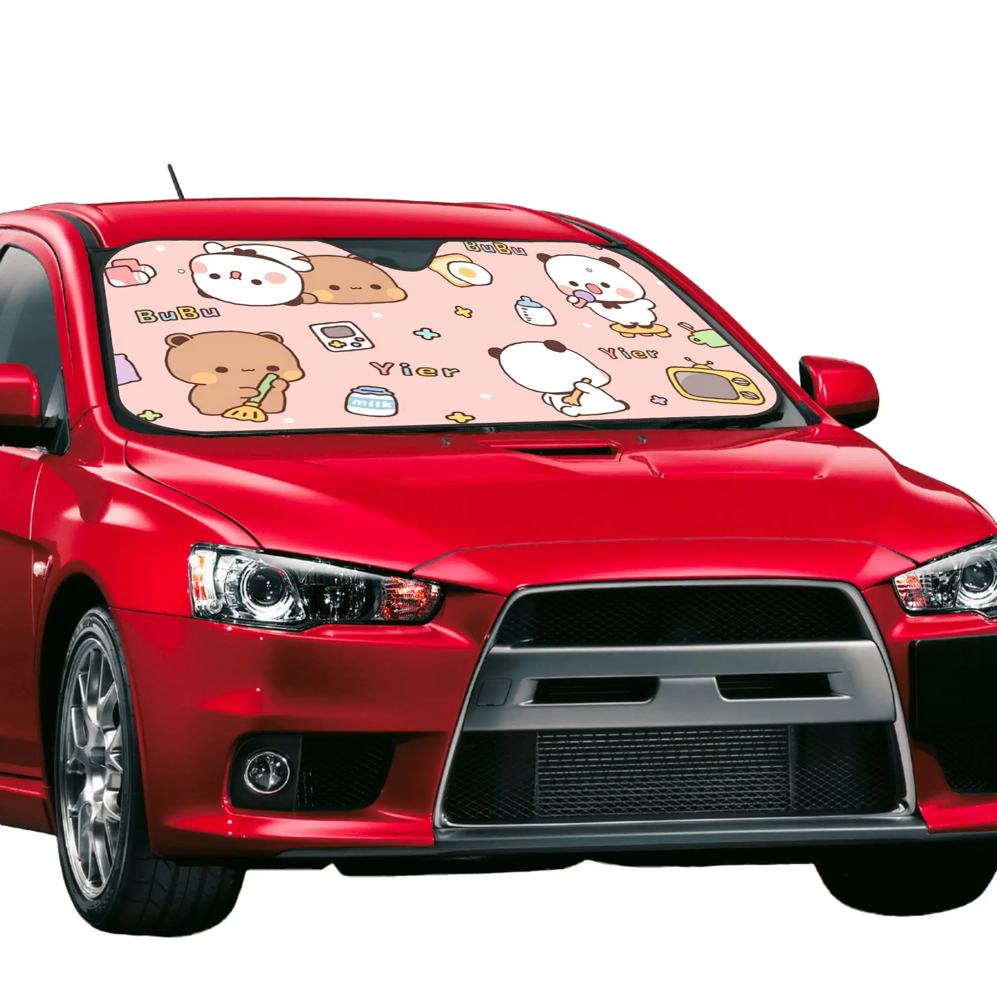 Bubu Dudu Panda And Brownie Bear Couple Car Front Windshield Sun Visor Heat Insulation Portable Aluminum Foil Auto Visor