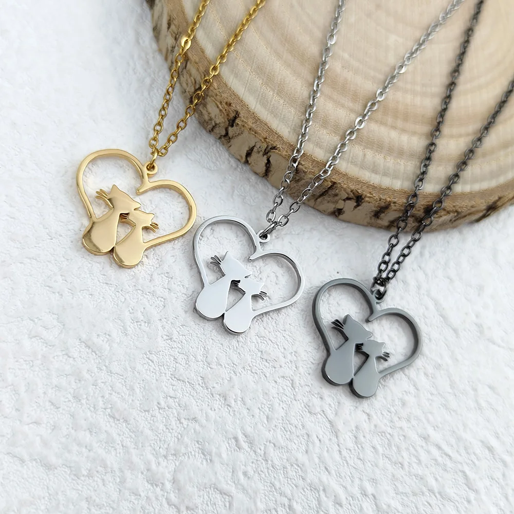 

Simple cat love hollow gold-plated 18K stainless steel pendant, waterproof and non-fading women's necklace, wedding party gift