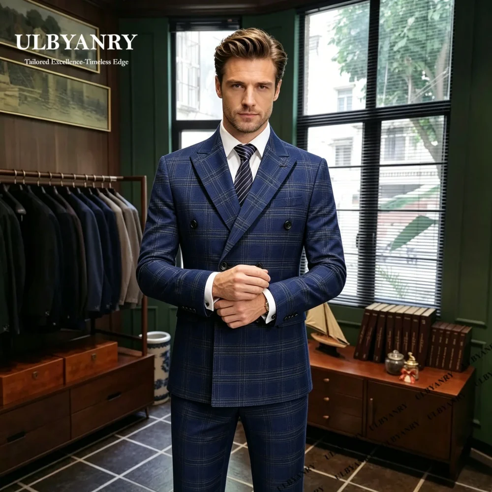 

Retro Plaid Notch Lapel Suit Set for Men, Jacket Vest Pants Tuxedo Business Meeting Suits, Modern High-quality Man Suits Tuxedo
