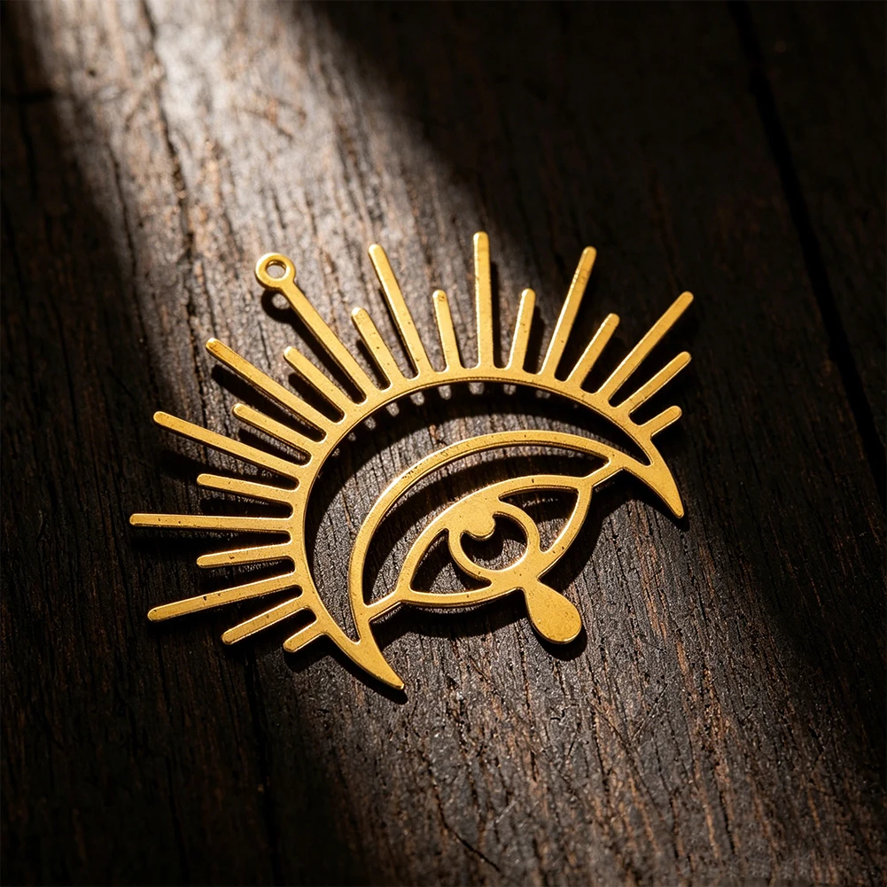 Mystical Brass Evil Eye Charm Pendant with Sunburst & Teardrop Design for DIY Jewelry Making Suncatcher Home Decor Gift