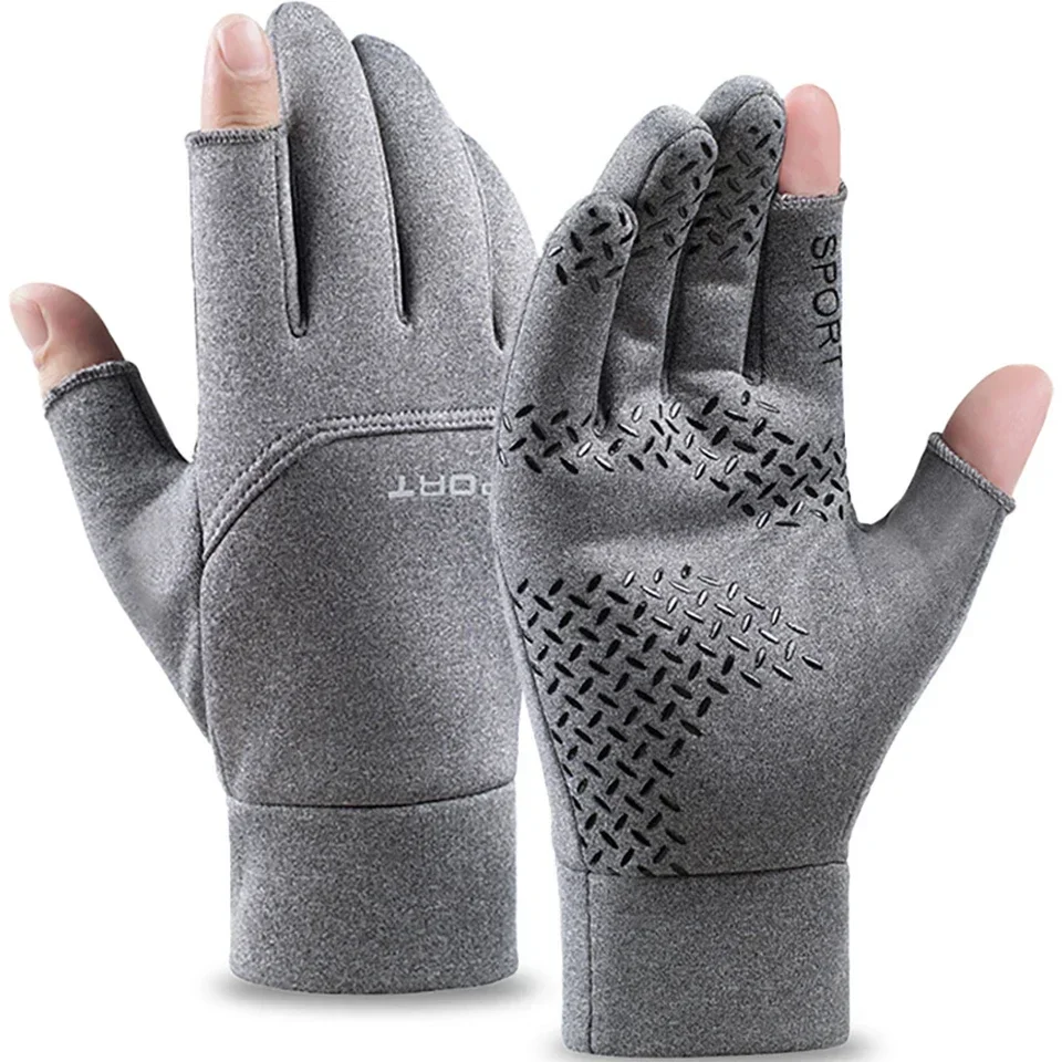 Winter Fishing Men\'s Gloves Women Cycling Warm Anti-Slip Gloves for Fishing Sports Touch Screen Two Fingers Cut Outdoor Angling