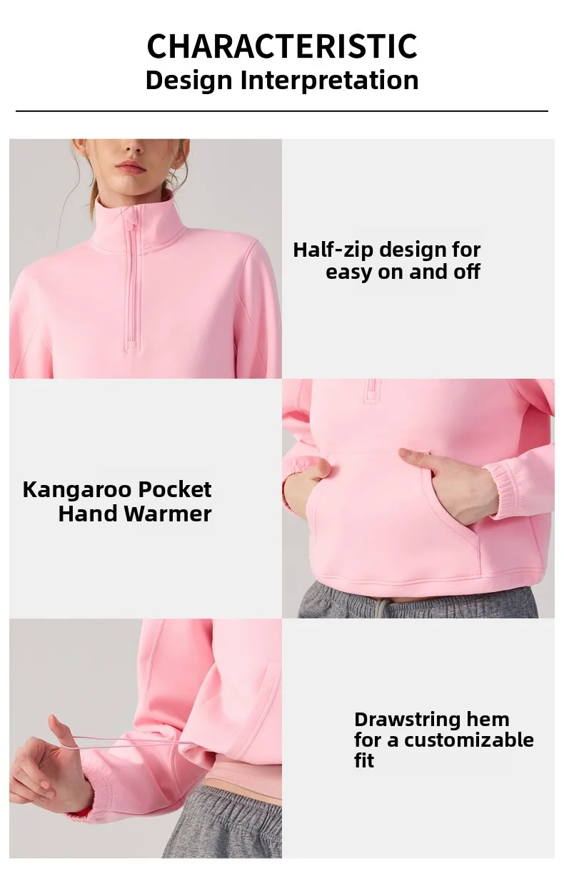 Women Half Zip Pullover Stand Collar Sweatshirt Autumn Winter Outdoor Sports Long Sleeve Top Tennis Fitness Yoga Jacket