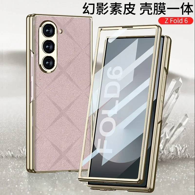 

Fashion Electroplating Leather Phone Cases For Samsung Galaxy Z Fold6 Folding Case Shell Film Integrated ZFold6 Protective Cover