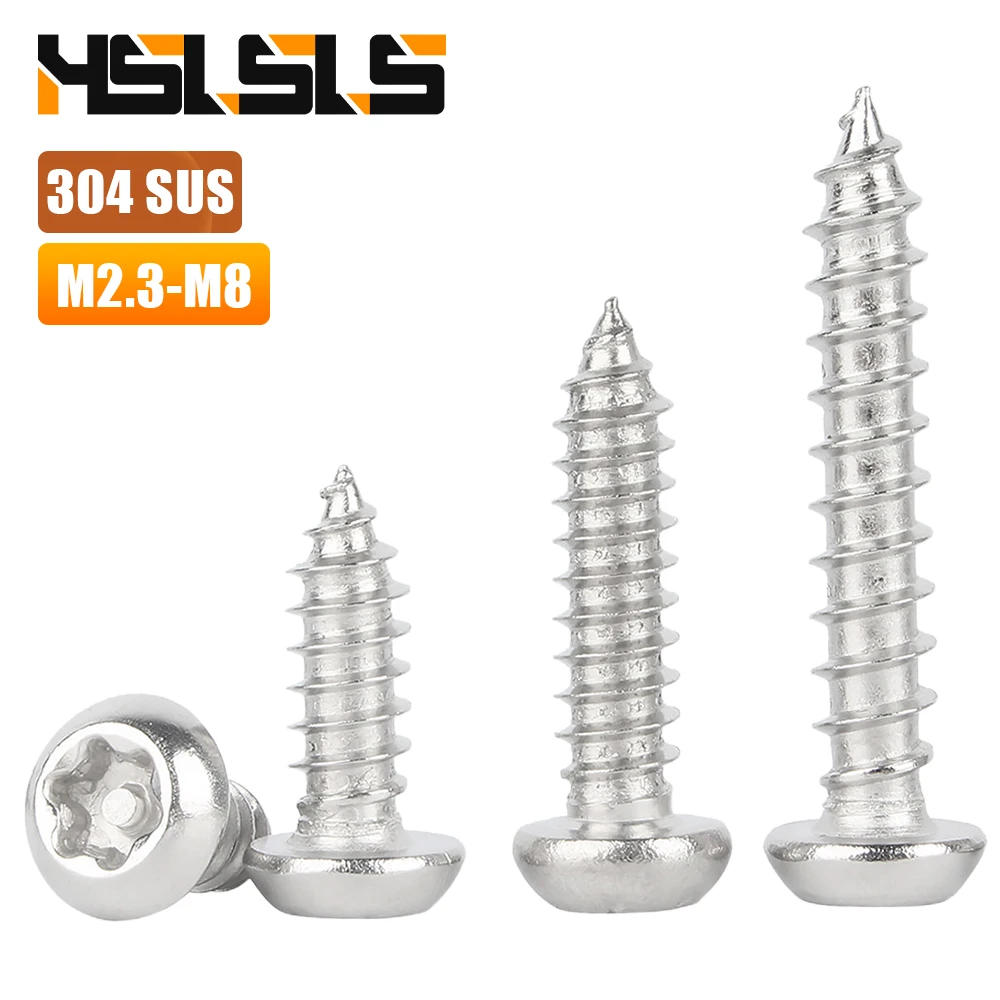 304 Stainless Steel Torx Flat Round Head Tapping Screw with Pin M3 M3.5 M4 M5 M6 Star Six-lobe Pan Head Anti-theft Tapping Screw
