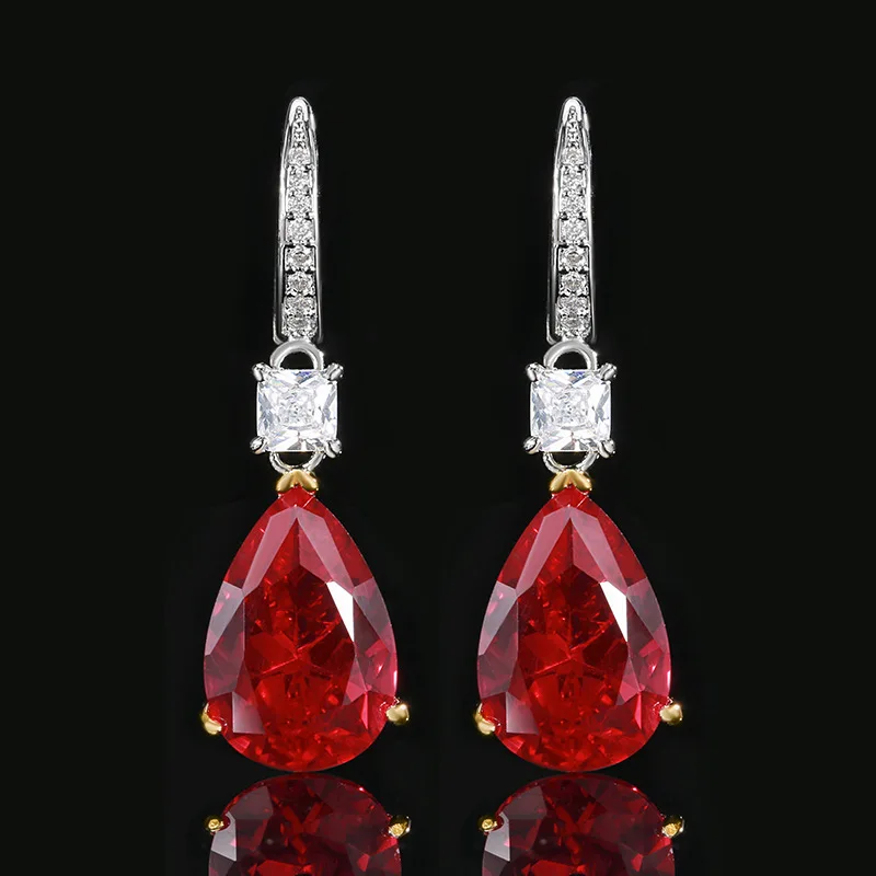 Pear‑Shaped Drop Dangle Earrings Multi‑Color Cubic Zirconia Princess Cut Hook Earrings Women Wedding Banquet Costume Jewelry