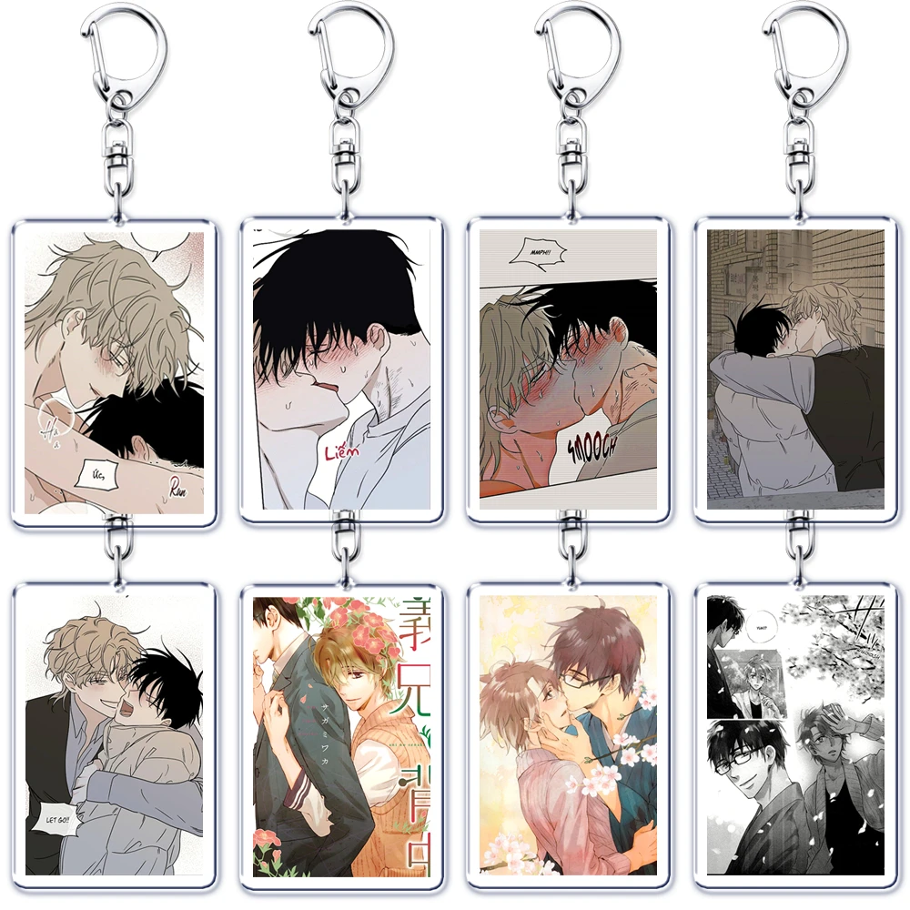 Manga BL Manwha Keychain for Accessories Waterside Night Ani No Senaka Low Tide in Twilight Key Chain Keyring Jewelry Fans Gift