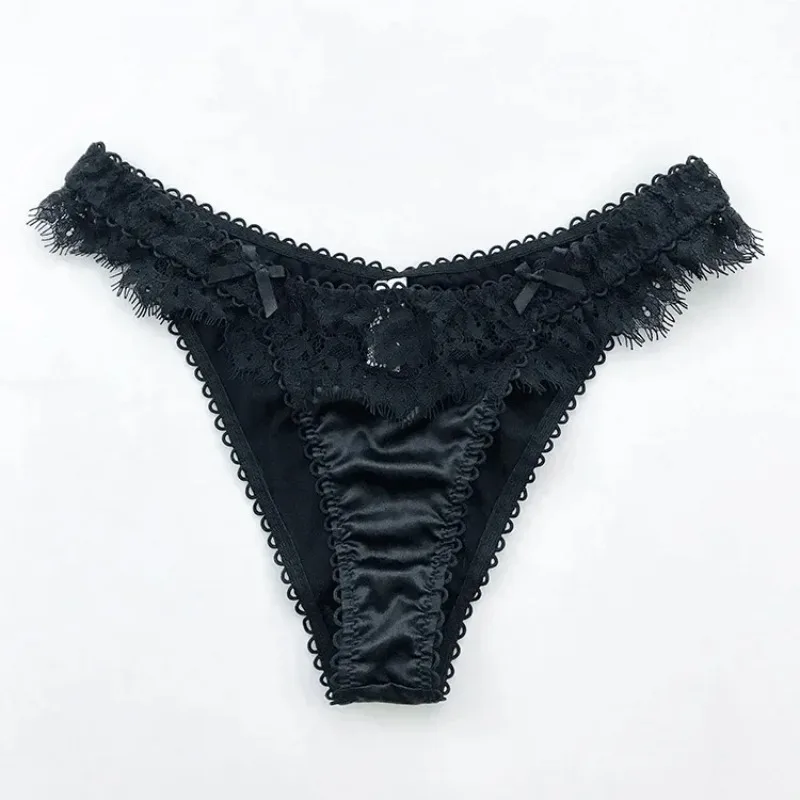 2024 European and American Lace Stretch Satin Briefs Sexy Women\'s Thong G-String Underwear Seamless Underwear Sexy Lingerie