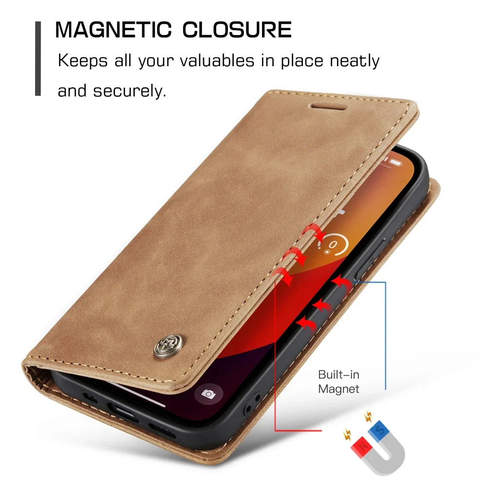Mobile Phone Flip Case for iPhone 15 14 13 12 Pro Max Magnetic Retro Leather Wallet Card Slot Holder Protect Cover Coque