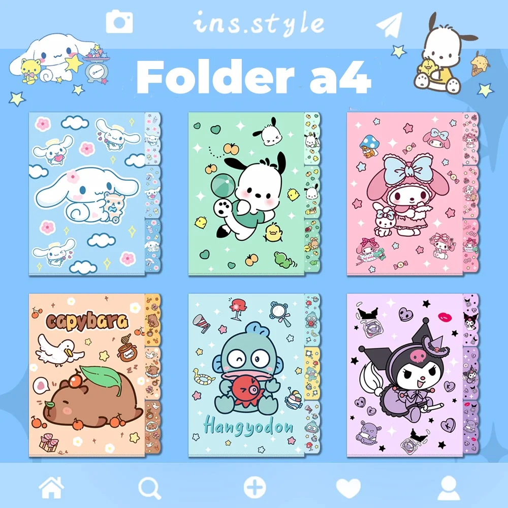 

sanrio test paper storage bag folder a4 kuromi my melody student multi-layer large-capacity file bag test paper book storage