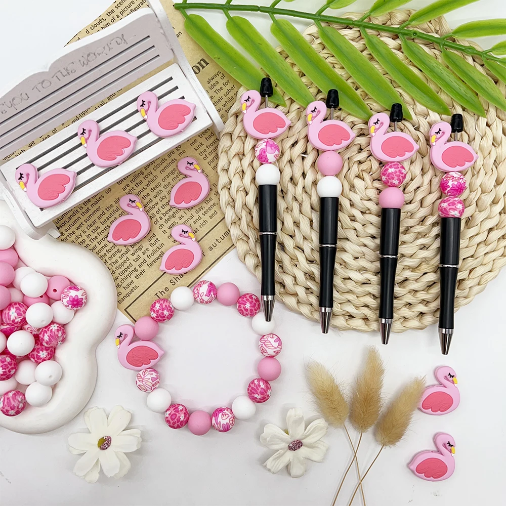 33-teiliges Silikonperlen-Set in Flamingo-Form zum Selbermachen von Perlenketten, Armbändern, Dekorationen, Stiften, Schmuckanhängern usw. Feiertags-Geburtstagsgeschenk – Detail 5