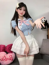 Academy Style Sweet Slim Shirt Top Summer High Waist Cake Dress Elegant Uniform For Women Kroean Sweet Women Tops ML76
