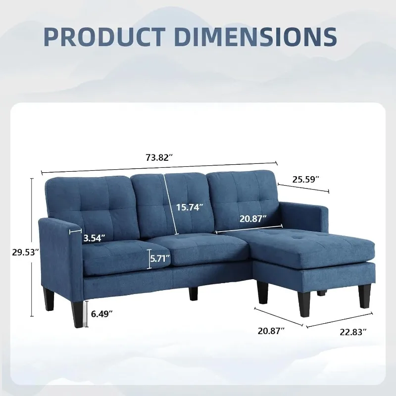 home.Small L Shaped Couch - Convertible Sectional Sofa With Reversible Chaise, Sleeper Sofa for Apartment Living Room, Blue