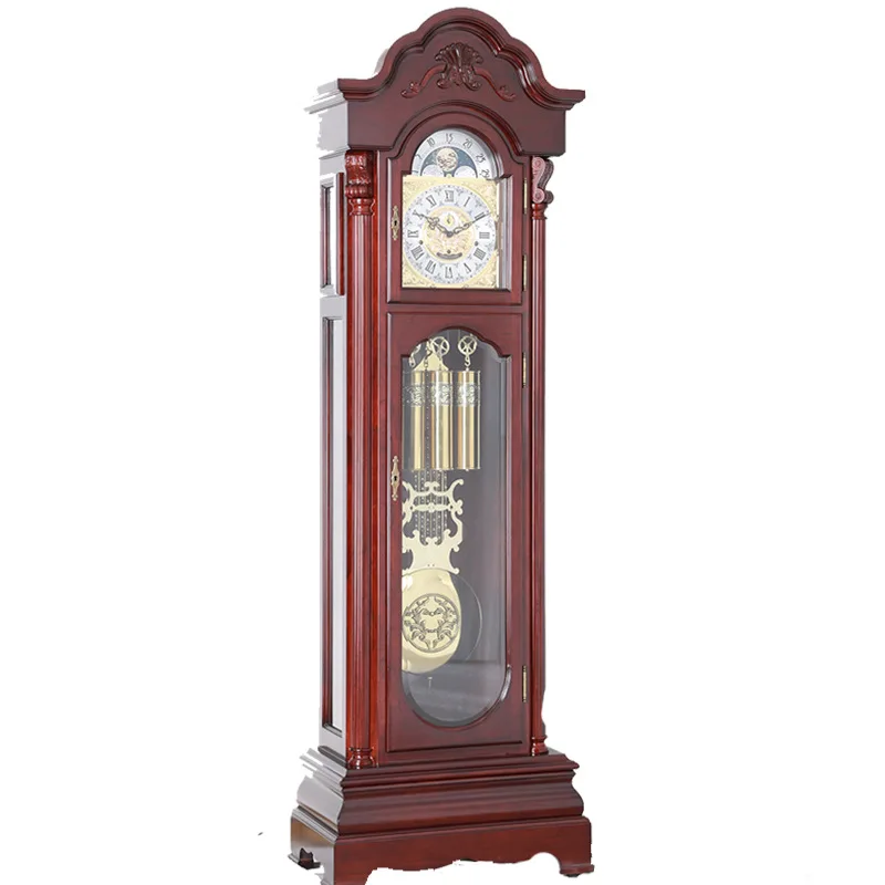 

Pear wood European floor clock mechanical seat clock retro villa bronze bell