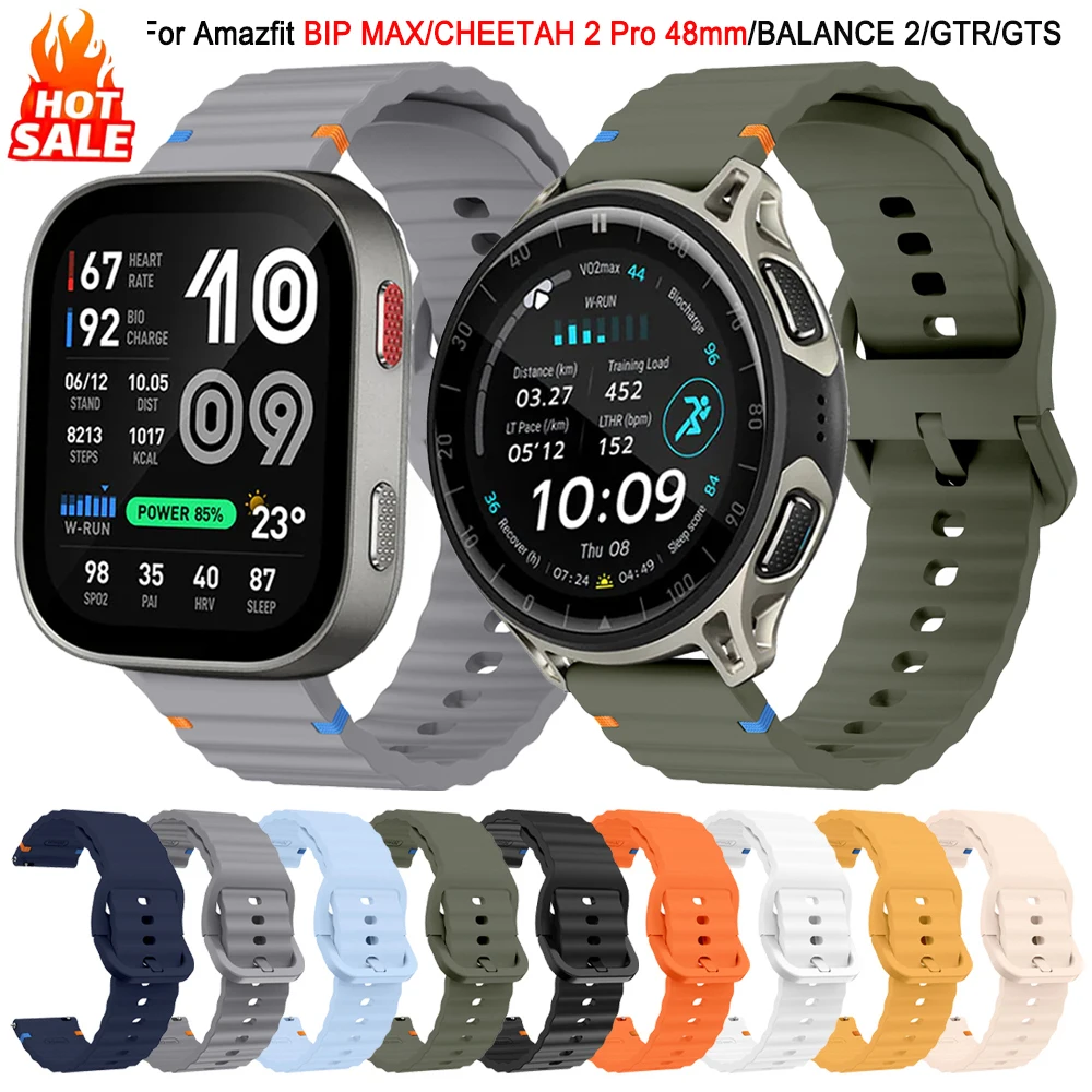 Bracelet en Silicone 20 22mm pour Huami Amazfit Bip MAX 6 5 UNITY/CHEETAH 2 Pro, Bracelet Amazfit GTR 4/2e/3 GTS 4/2mini Balance 2