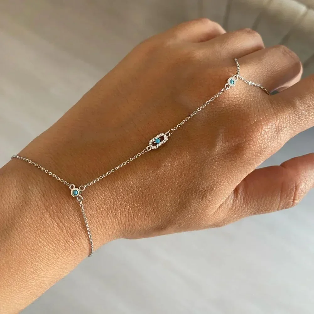 

High Quality Women Hand Chain Bracelet Geometric Bezel Setted Blue Turquoises Stone Summer Hot Fashion Jewelry