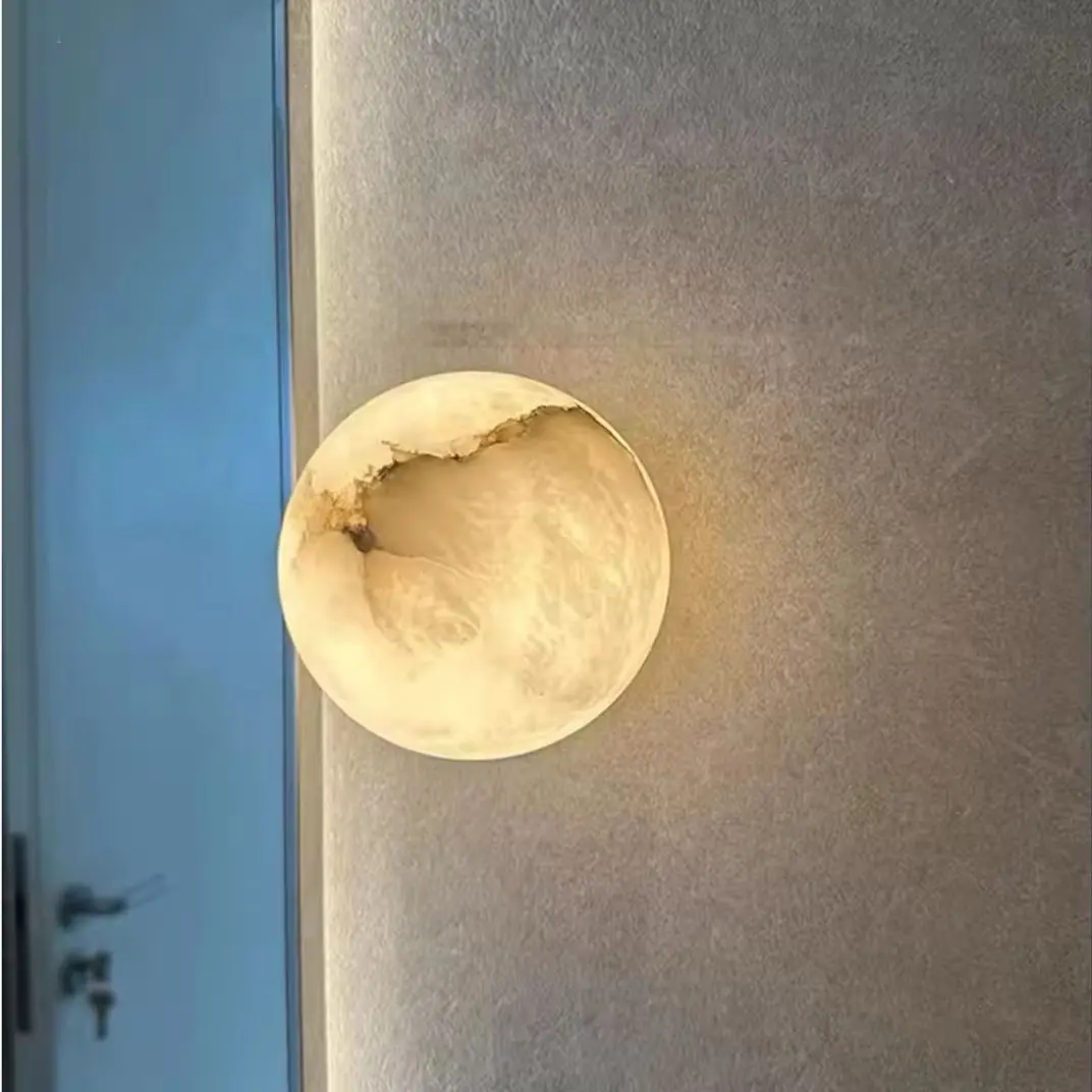 Natural Alabaster LED Wall Lamp Nordic Round Alabaster 3000K White Light Bedroom Living Room Home Decor Ball Marble Wall Light