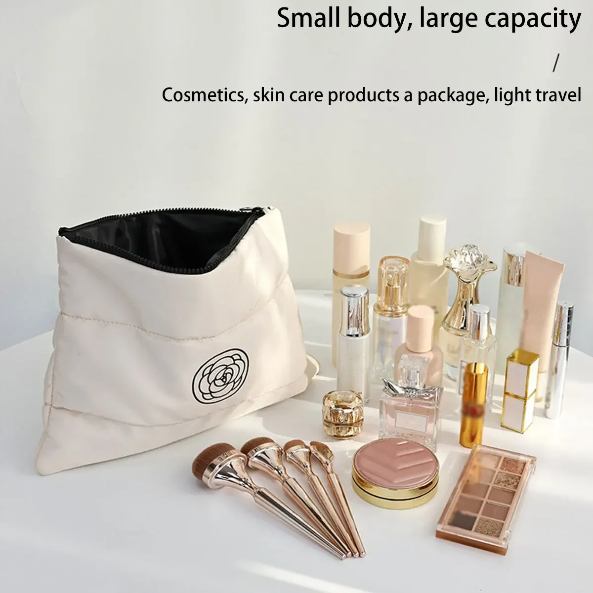 Пуховая хлопковая косметичка для рук с цветочным принтом камелии, портативная косметичка большой емкости с высоким уровнем внешнего вида, дорожная косметичка