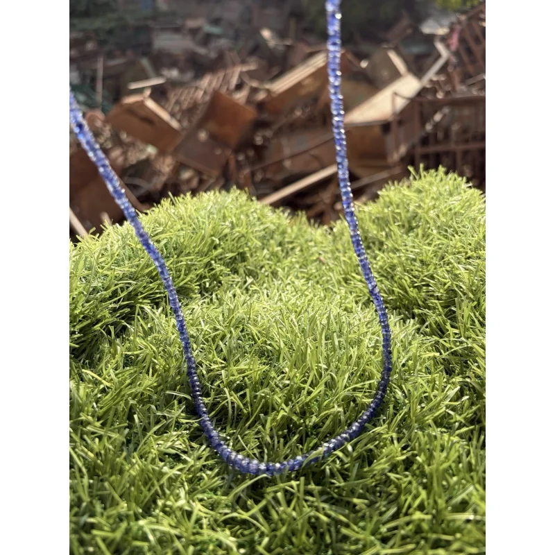 

Blue Sapphire Necklace 20” 4-5mm Faceted Round Beads Sterling Silver Clasp