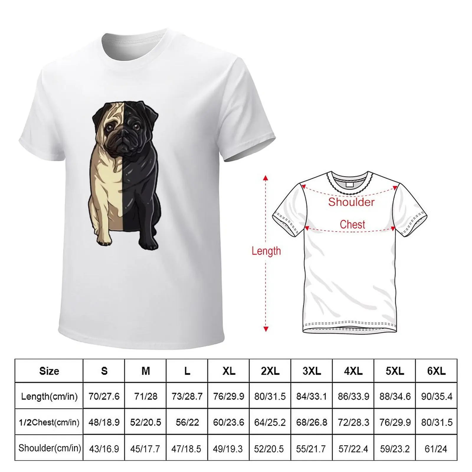 Pół płowy pół czarny mops t shirt bluzka słodkie topy ubrania anime ubrania dla mężczyzn