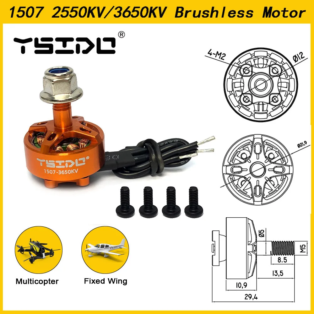 

TSIDO 4Pcs High Performance FPV Racing Drone Brushless Motor 1507 2550KV 3650KV For 3 Inch Ducted FPV Quadcopter