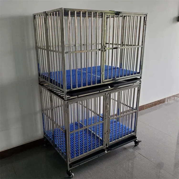 Custom collapsible stackable double layer three doors stainless steel dog cage