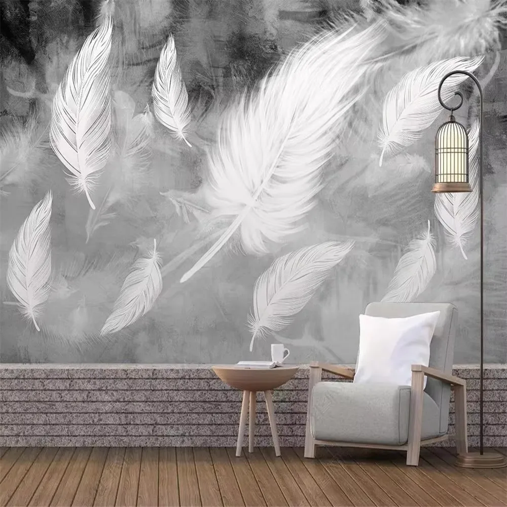 

Customized 3D photo wallpaper mural Nordic white feather bedroom background wall hotel coffee shop decoration mural papier peint